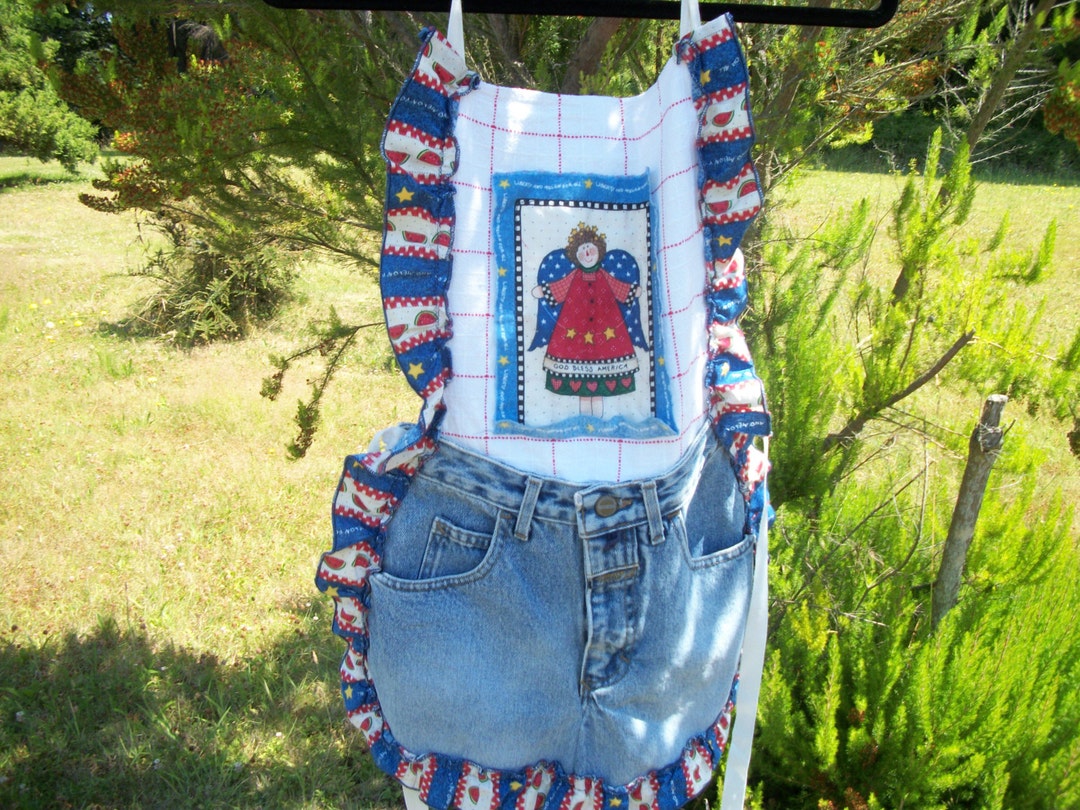 A Darling Retro COUNTRY Jeans ANGEL Apron, the Angel Says God Bless ...