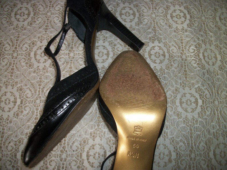 Vintage 1990s Italy Via Spiga Black w Some Suede STEAMPUNK MARYJANES In High HEELS 8 /& 12 M