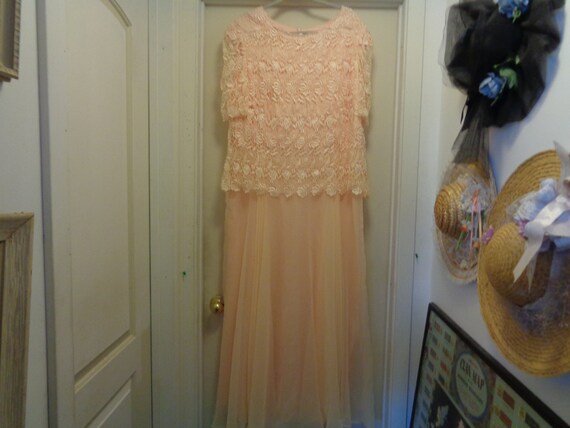 BRIDAL FORMAL GOWN Peach Lace & Chiffon 22 W - image 7