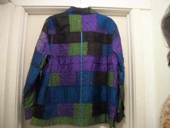 Vintage 80s  90S COLORBLOCK PATCHWORK SHINEY w Me… - image 5