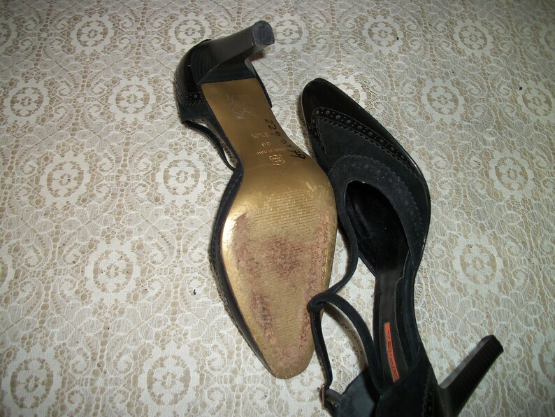 Vintage 1990s Italy Via Spiga Black w Some Suede STEAMPUNK MARYJANES In High HEELS 8 /& 12 M