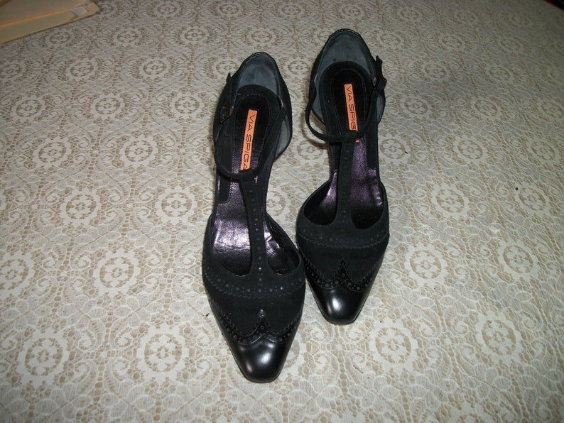 Vintage 1990s Italy Via Spiga Black w Some Suede STEAMPUNK MARYJANES In High HEELS 8 /& 12 M