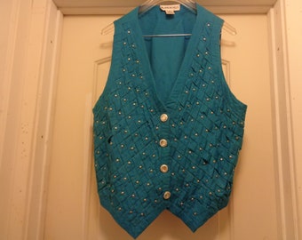 Bright CORNFLOWER BLUE Woven Studs VEST X L