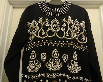 1990S BEADS Baby PEARLS  BEAUTIFUL  Sweater M