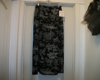 Retro New Old Stock Kathy Lee EDWARDIAN STEAMPUNK LOOK Long Black Skirt w WhiteTrees Style Print, 14