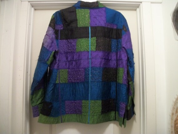 Vintage 80s  90S COLORBLOCK PATCHWORK SHINEY w Me… - image 4