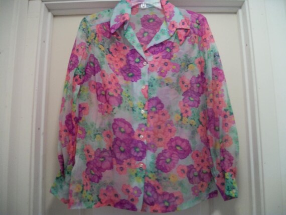 Vintage AWESOME 70S 80S Pink & Purple FLOWER POWE… - image 4