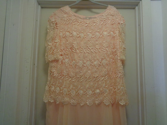 BRIDAL FORMAL GOWN Peach Lace & Chiffon 22 W - image 2
