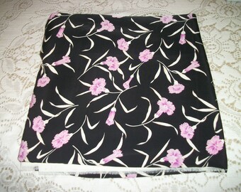 Retro 70s 80s PINK CARNATIONS on Black Silky Feel Vintage FABRIC, 47 Across and 3.80 Yards Long