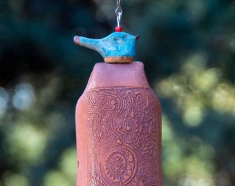 Handmade Ceramic Wind Chime: Starburst Pottery, Copper Sail, Bluebird