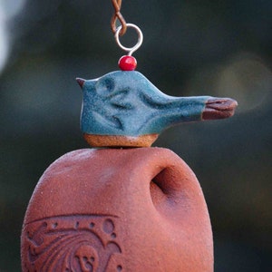 Bird Lover Gift, Handmade Bluebird, Bird Chintz, Unique Red Wind Chimes