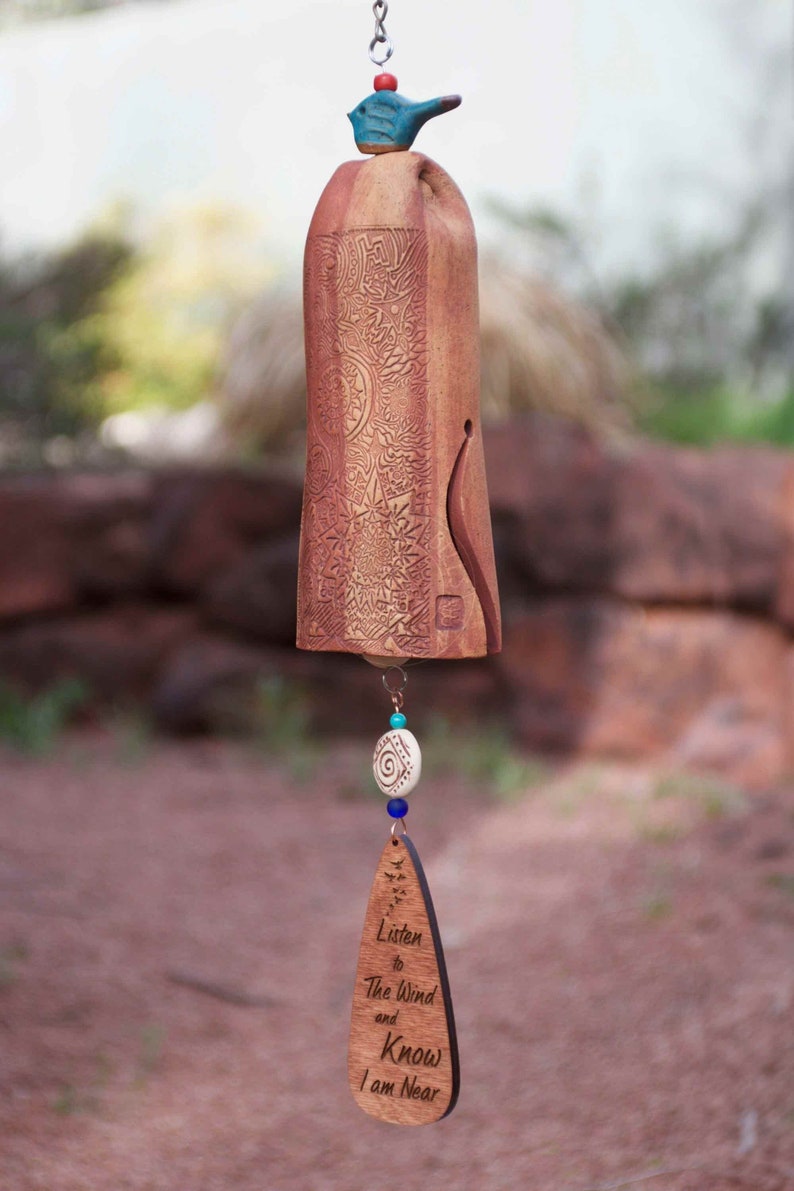 Ceramic bereavement Wind Chime with personalized wind sail on one side. Listen to the wind and know I'm near on the other.