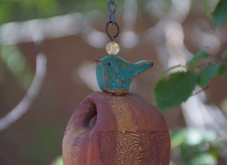 Handmade Wind Chimes Bestselling Birthday Present Idea for Her Blue Glazed Bird