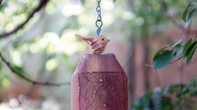 Handmade Wind Chimes Bestselling Birthday Present Idea for Her Rustic Tan Bird
