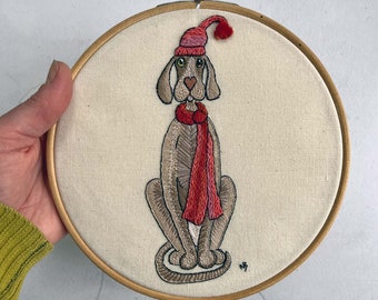 Weimaraner embroidery design, dog embroidery pattern, Christmas embroidery patterns, dog in a hat