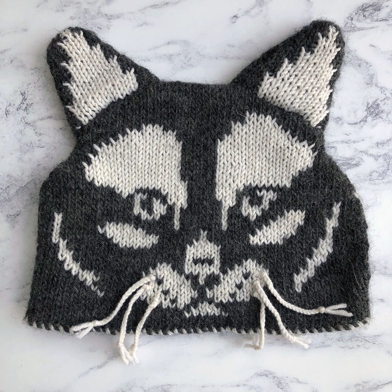 cat face knitted tea cosy flat