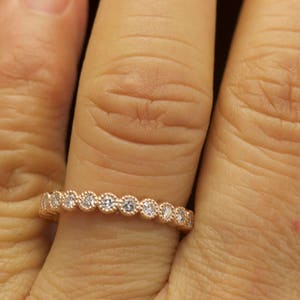 Bezel Set Moissanite Eternity Band with Milgrain in 14k Rose Gold, 0.69ctw Forever One Moissanite, 3mm Wide, Wedding Band, Cadence M image 4