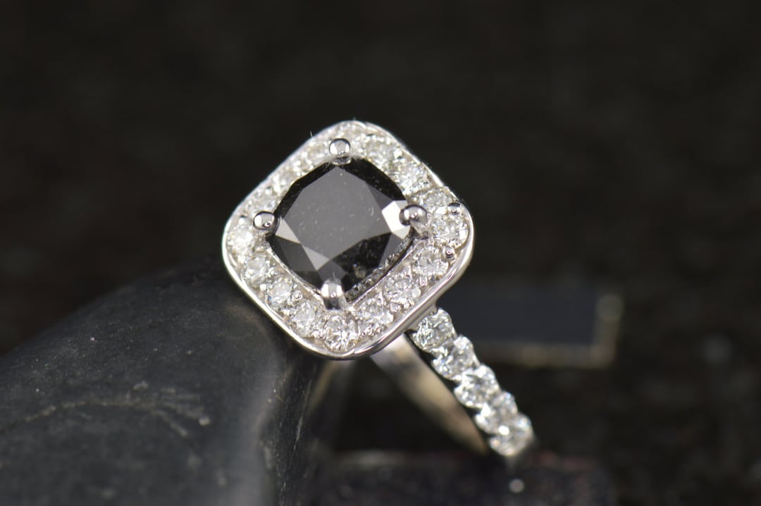 Black Speckled Diamond Engagement Ring, Point No Point Studio