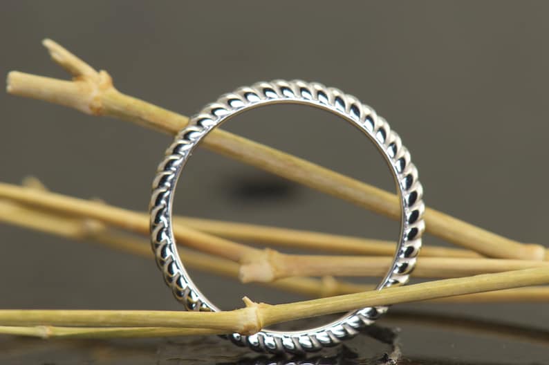 Wedding Ring Eternity Style Rope Design Comfort Fit Kenny Stackable Design 14k White Gold Rope Ring Wedding Band 2mm Wide