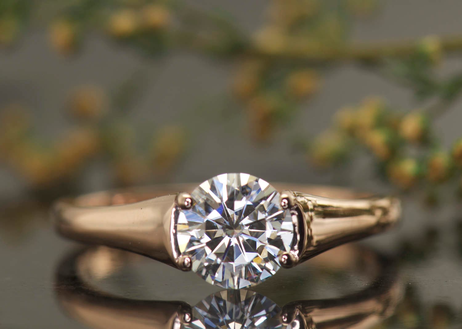 Low Profile French Cut Round Diamond Engagement Ring - BC Clark