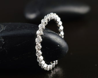 Single Shared Prong Diamond Eternity Band in 14k White Gold, 0.87ctw, 2.2mm Wide, Bubble Ring, Infinity Band, Brooke E