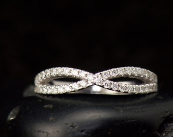 Criss-Cross Pavé Set Diamond Band in 14k White Gold, Split Shank, 1/2 Eternity, 0.40ctw, VS Clarity, E-F Color, 5.4mm Wide, Monica