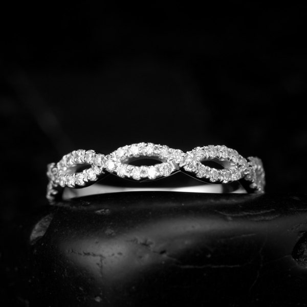 Infinity Twist Diamond Band, Pave Set Diamonds, 5/8 Eternity, Stackable, Wedding Band, Hailey