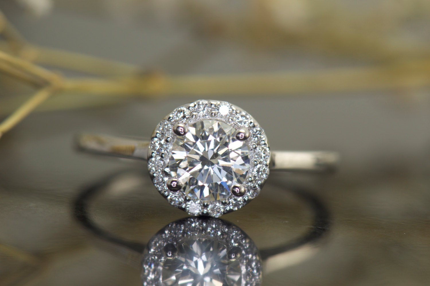 Halo Engagement Ring Plain Band Round Halo Engagement Ring With