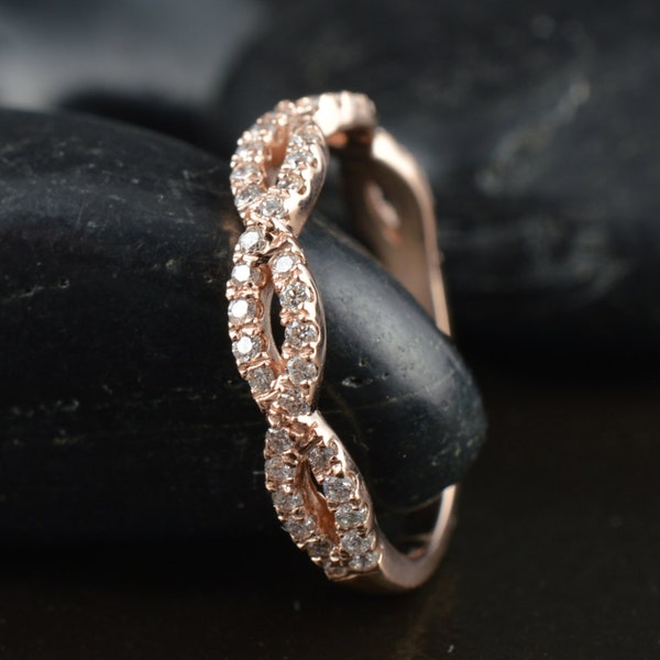 Infinity Twist Pavé Diamond Band in 14k Rose Gold, 5/8 Eternity, 0.33ctw, 3.5mm Wide, 5 Diamond Twists, Sparkly Diamond Wedding Band, Hailey