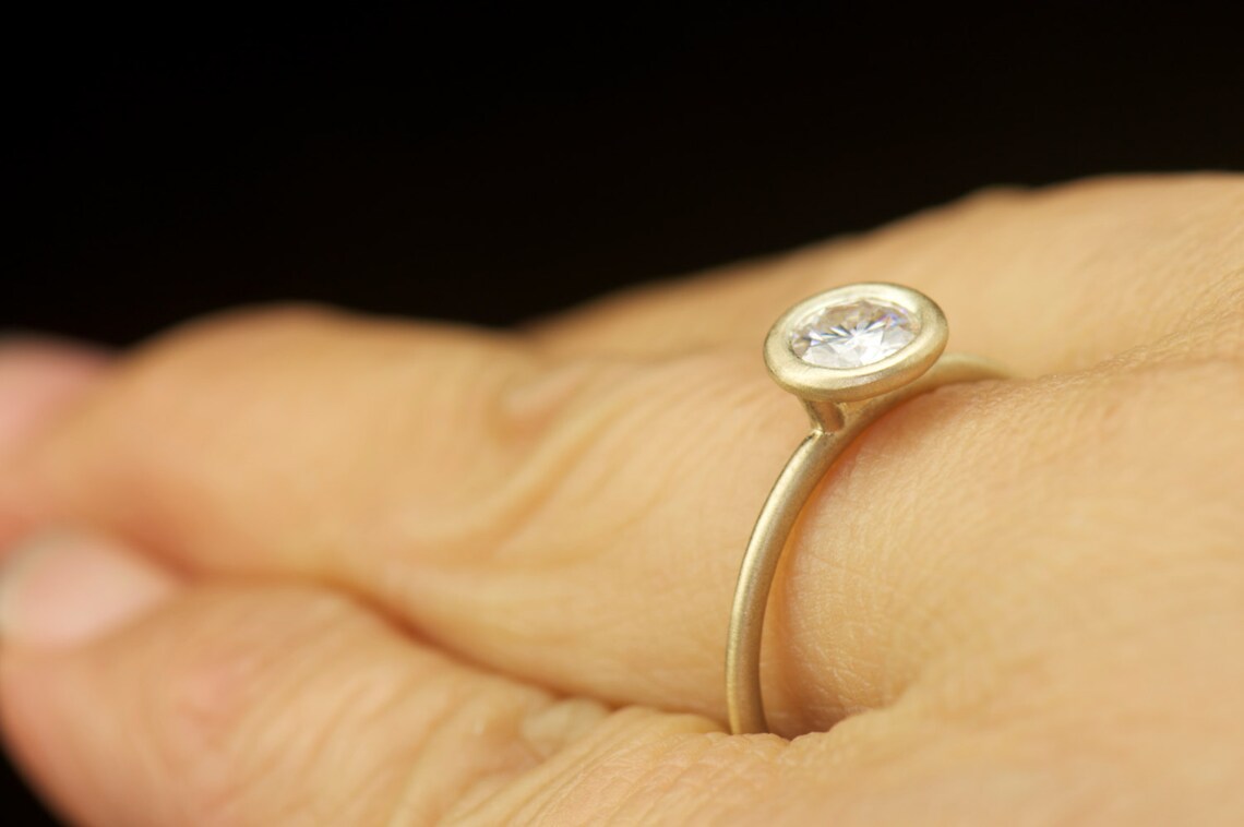 Bezel Set Engagement Ring 5mm/0.50ct Forever One Moissanite Etsy