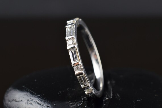 Bar Set Baguette and Round Brilliant Cut Diamond Band in White Gold 1 2 Eternity Band 2.3mm Wide Alternating Bar Setting Jessica