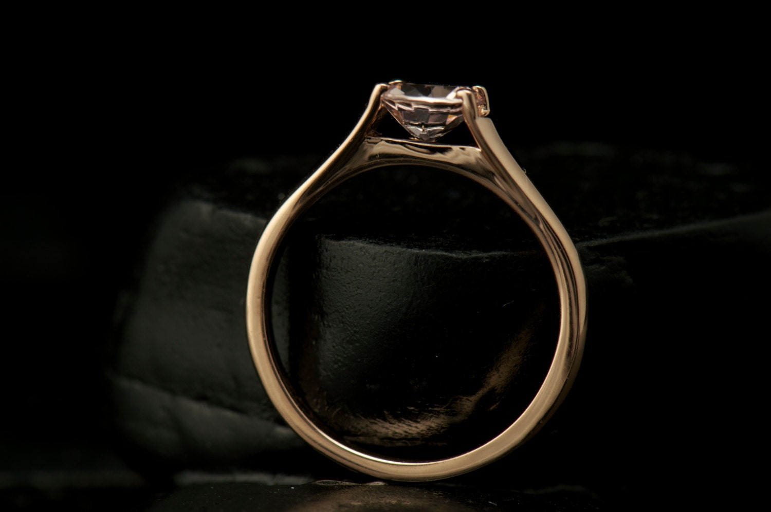 Low Profile Cathedral Solitaire Engagement Ring in 14k Rose Gold 6.5mm 1.00ct Pink Morganite Center 6mm 1.75mm Tapered Band Hayden SV