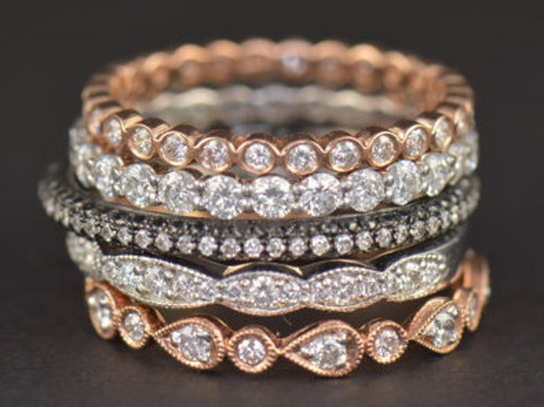 Diamond Stacking Bands Five Stackable Diamond Bands in White - Etsy