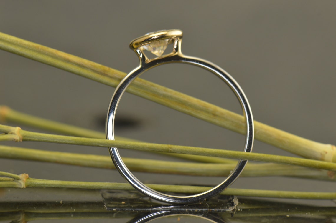 Bezel Set Engagement Ring in White and Yellow Gold 5mm/0.50ct | Etsy