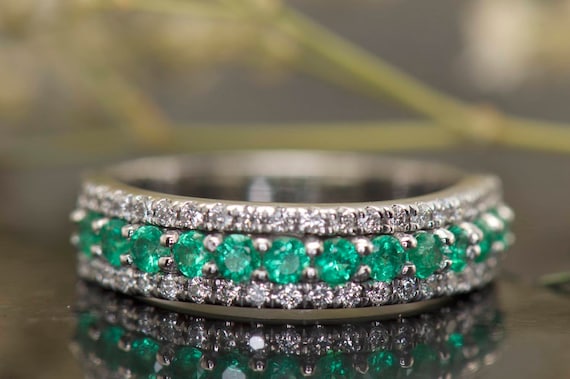 Lab Grown Emerald Diamond Halo Half Band Ring | Noémie