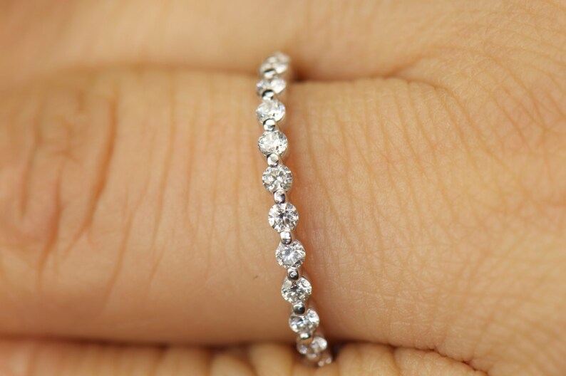 3/4 Eternity Single Shared Prong Diamond Wedding Band in White Etsy