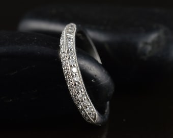 Lily Anne - Diamond Wedding Band in White Gold, Round Brilliant Cut, Double Row Pave Knife Edge Setting with Beaded Milgrain, Free Shipping