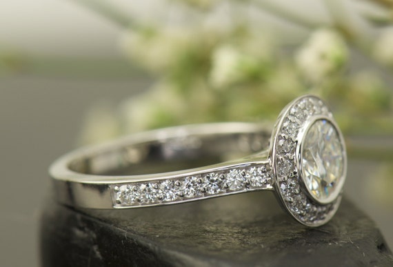 Round Bezel Set Diamond Engagement Ring .78ct G/SI1