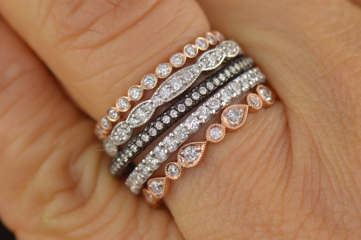 Diamond Stacking Bands Five Stackable Diamond Bands in White - Etsy