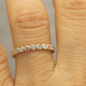 Bezel Set Diamond Eternity Wedding Ring Set in 14k Matte Yellow Gold, Baguette Cut and Round Cut Diamonds, 1.23ctw, Samantha & Cadence M image 8