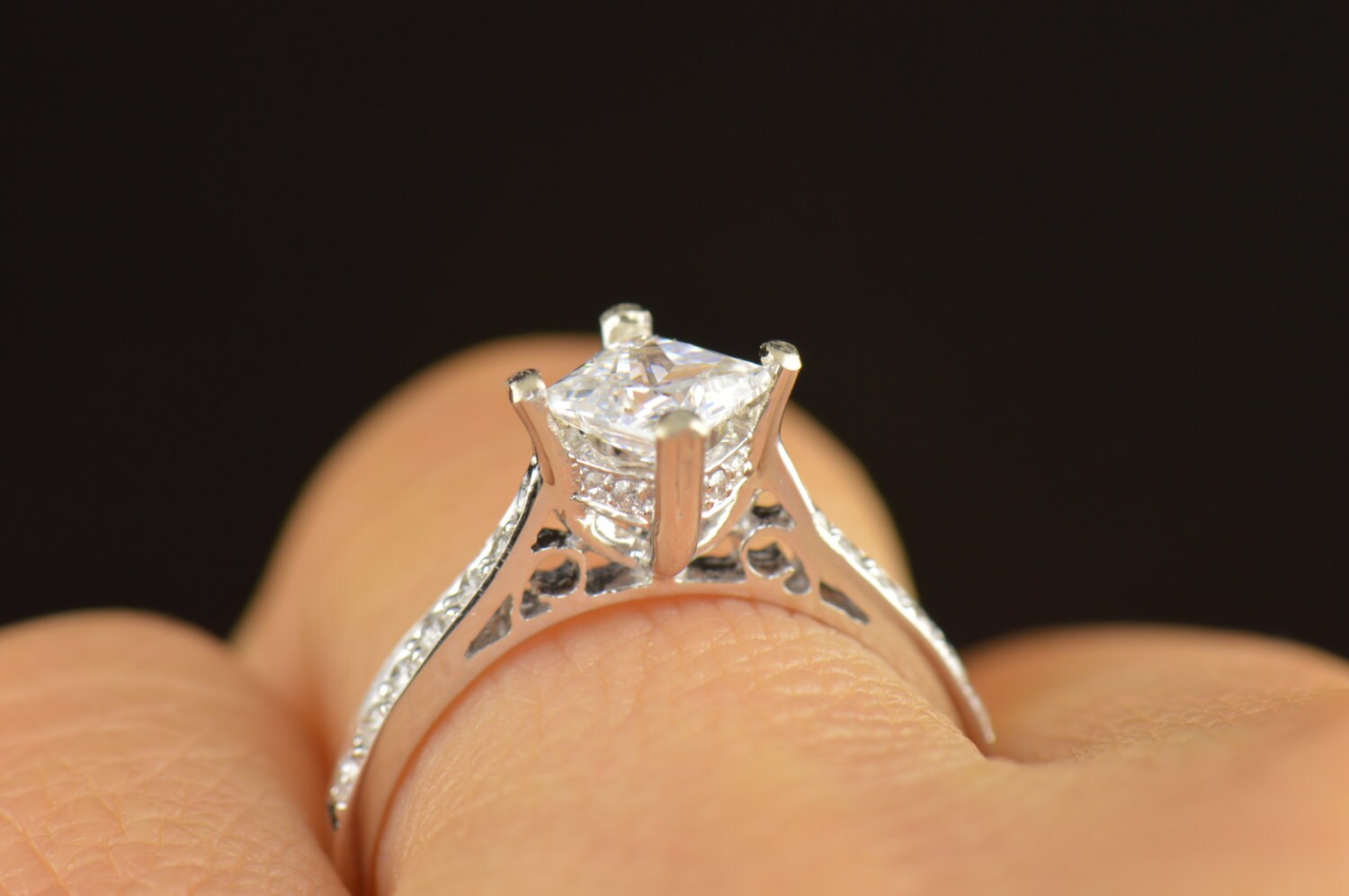 Kite Set Princess Cut Engagement Ring 5mm Square Moissanite Etsy