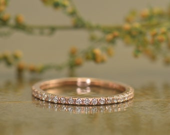 Sparkly Diamond 3/4 Eternity Band, 14k Rose Gold, French Pave Split Prong Setting, 1.5mm Wide, 0.22ctw VS Clarity, E-F Color, Stack, Grace W
