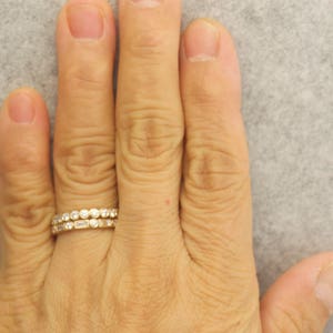 Bezel Set Diamond Eternity Wedding Ring Set in 14k Matte Yellow Gold, Baguette Cut and Round Cut Diamonds, 1.23ctw, Samantha & Cadence M image 6