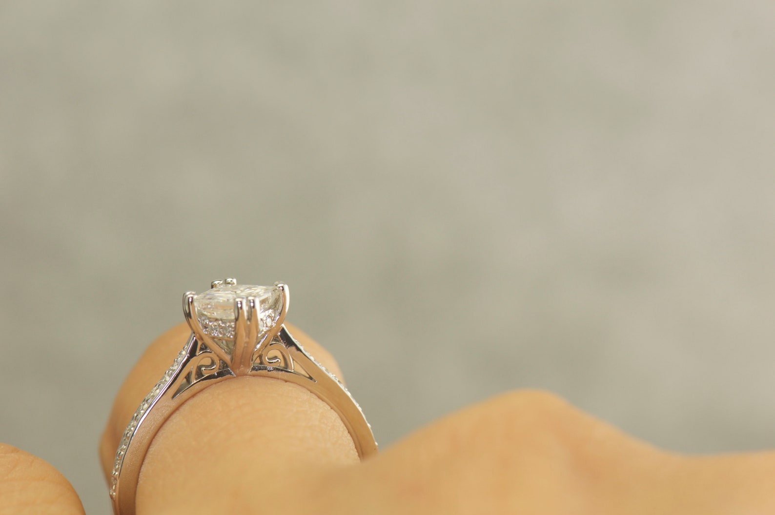 Kite Set Princess Cut Engagement Ring With Beaded Milgrain Etsy