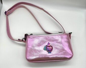 Pink Iridescent Vinyl Love Potion Crossbody Bag: Rainbow Hardware