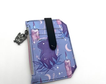 Witchy Cat Vinyl Wallet: Goth Card Holder with Zipper