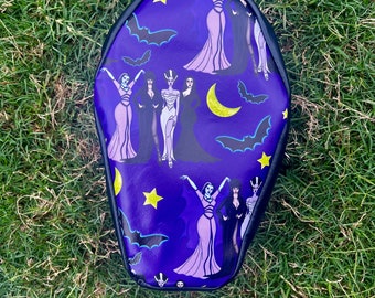 Ladies of Horror Coffin Crossbody Bag, Vinyl Coffin Handbag Purse