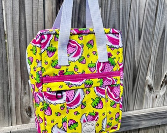 Strawberry Skunk Mini Making Backpack Tote, Cottagecore Bag, Boxy Backpack