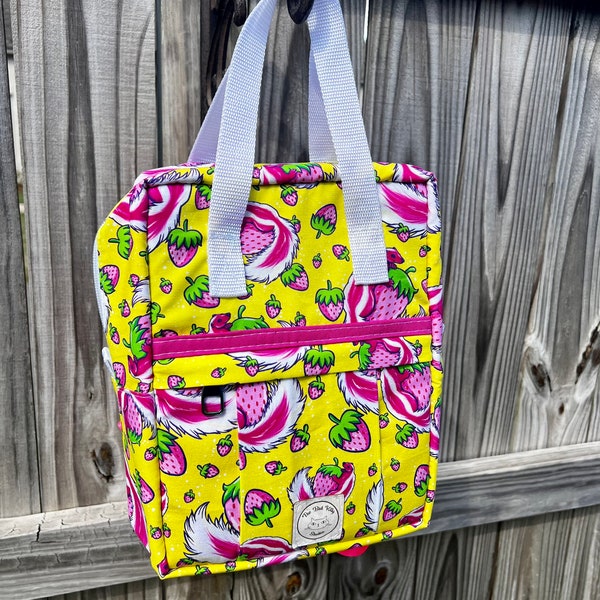 Strawberry Skunk Mini Making Backpack Tote, Cottagecore Bag, Boxy Backpack