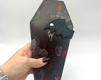 Horror Icons Coffin Wallet: Bat Wing Snap, Goth Witchy Vinyl